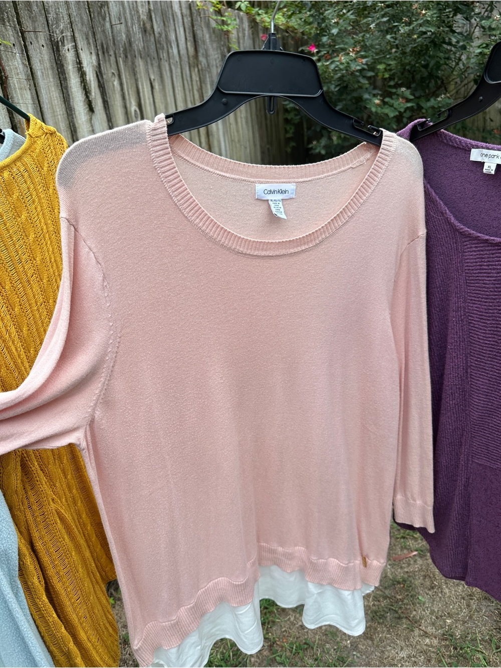 Calvin Klein Women's Soft Blush Scoop Neck Layered Hem Sweater